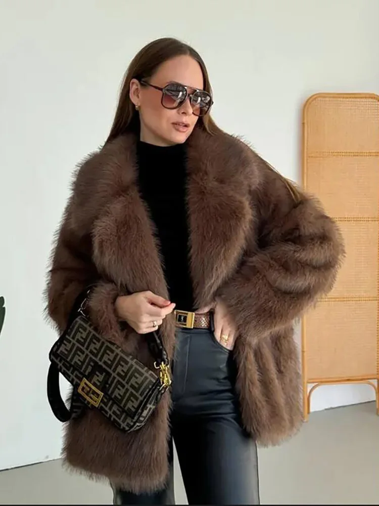 New Street สไตล์ยาว Plush Coat ผู้หญิงหนาหนาเย็นฤดูใบไม้ร่วงฤดูหนาว Faux FUR Coat คุณภาพสูง Fluffy ย้อม Fox FUR JACKET