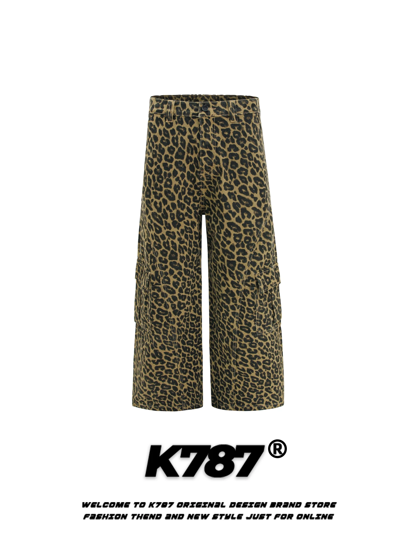 

Рабочие брюки K787 в американском ретро-стиле с леопардовым принтом, свободные, с высокой талией, прямые, широкие, длинные, с множеством карманов