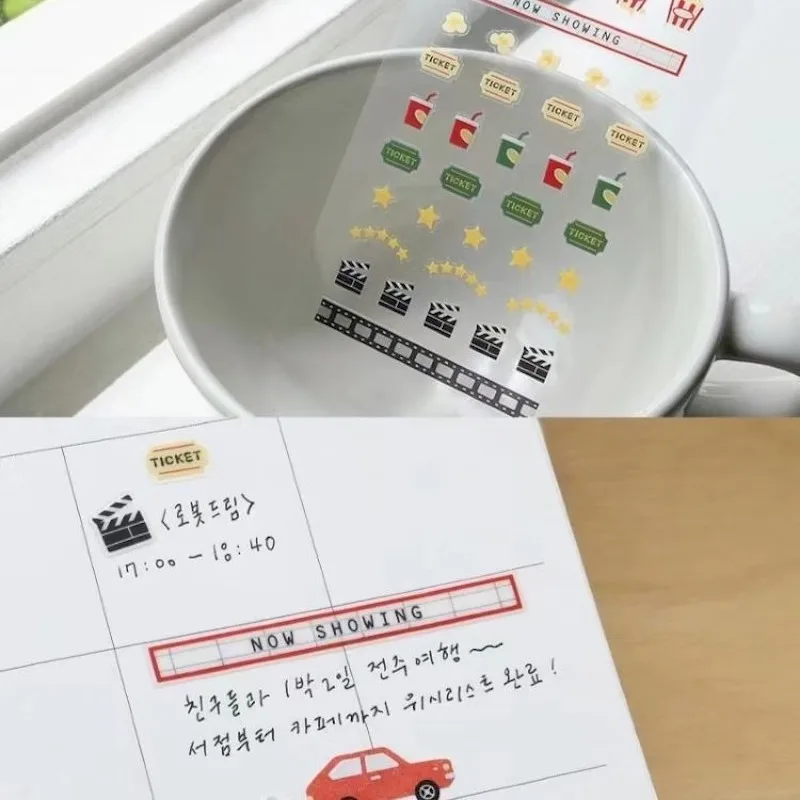 No.125 Suatelier Mini Sticker Movie Topic Clear Film Ticket Cute Journaling Material Korean Scrapbooking Craft Supplies