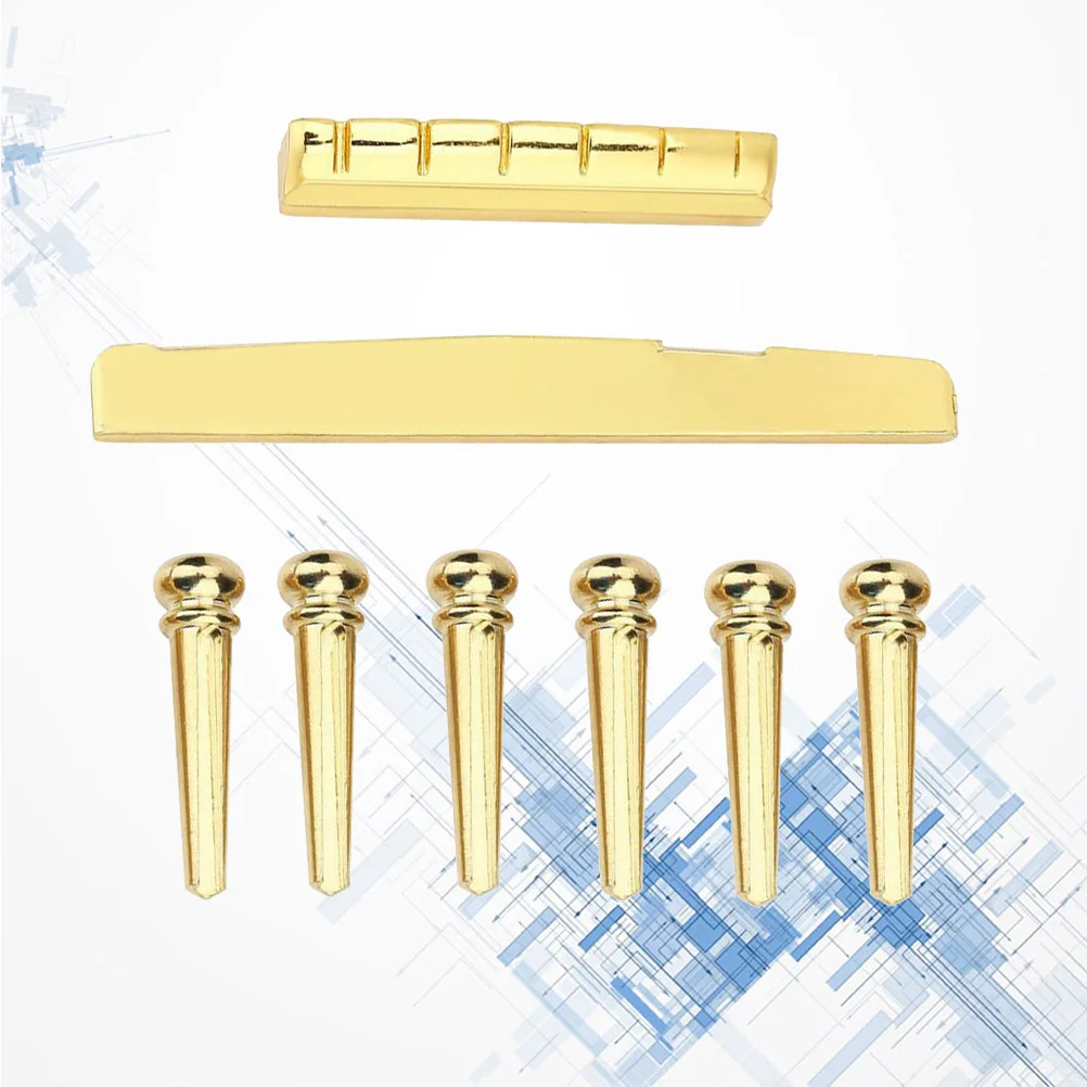 

6 String Set Bridge Saddle and Nut for Guitar Pins Accessories Brass Folk