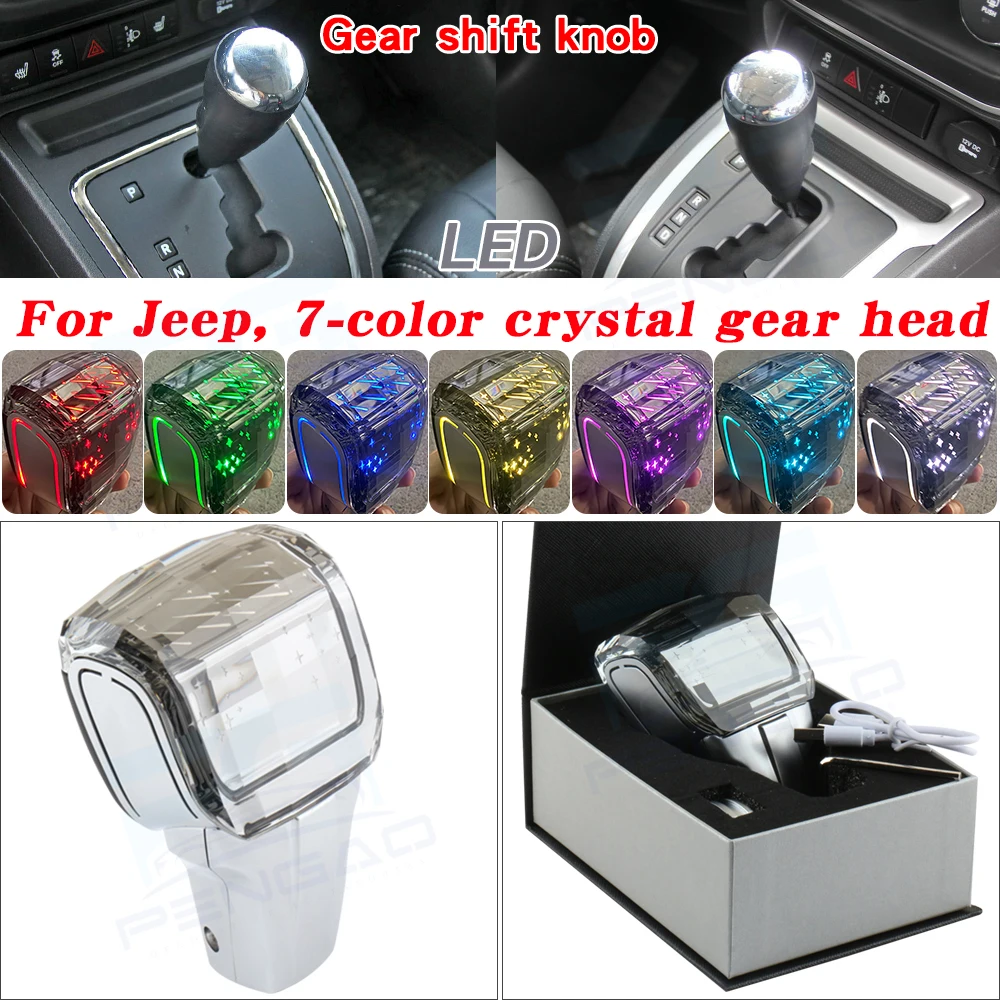

LED Crystal Gear shift knob For jeep Wrangler jk Guest Guest Commander Guide Freedom Shift Head Gearbox handle Head shift knob