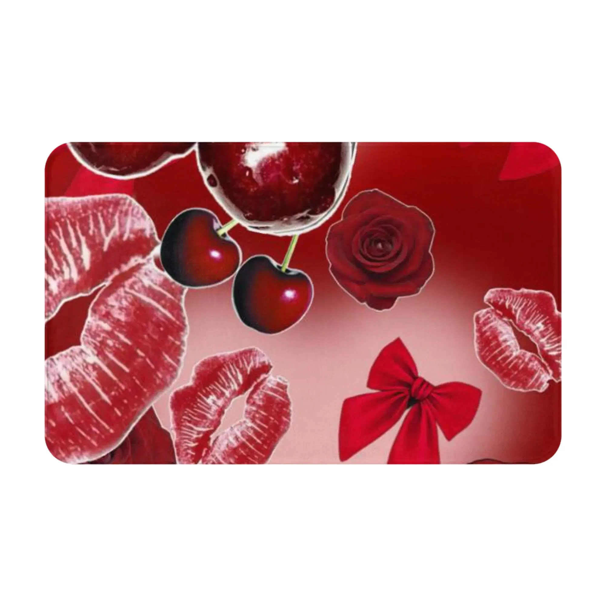 Cherry Rose Lips Red Floral Collage Doormat Bedroom Kitchen Mat  Outdoor Home Decoration