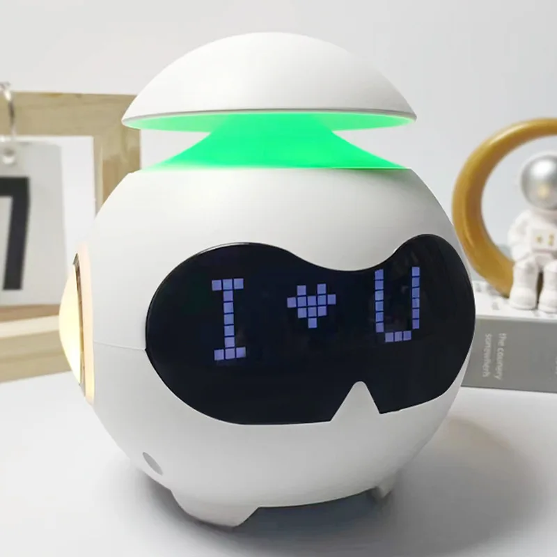 USB 5v Cute Robot cyfrowy budzik zegar światło nastrojowe zegar z muzyka Bluetooth wyrażeniem RGB LED lampka nocna światło nastrojowe