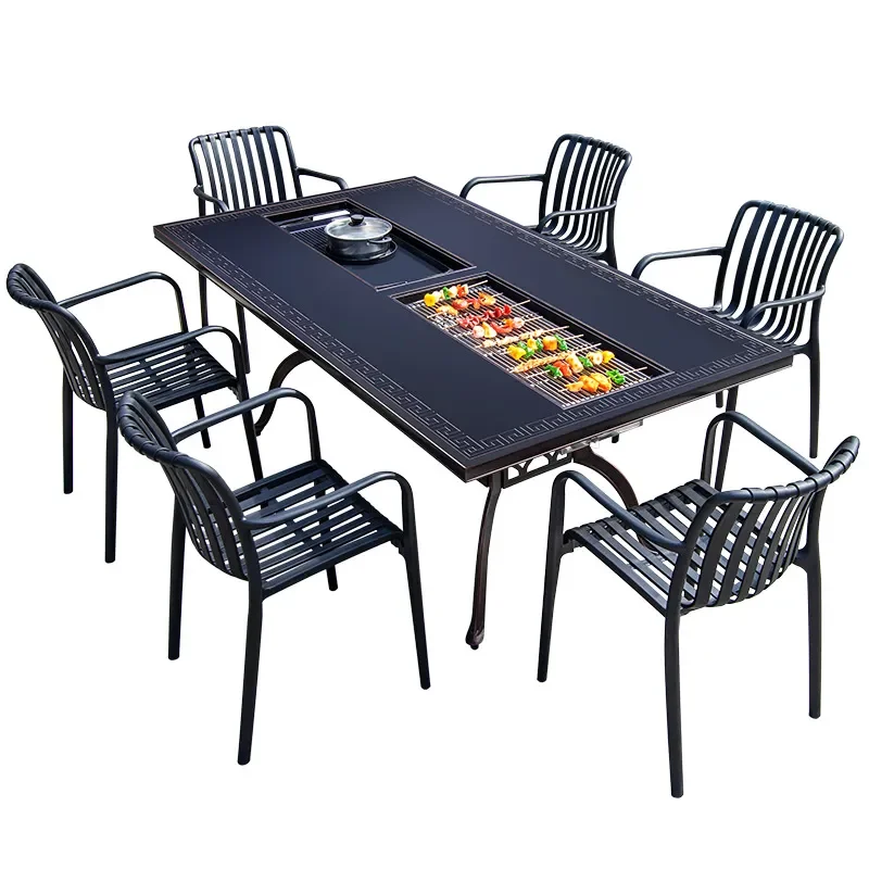 Nordic Style Aluminum BBQ Table Set for Balcony Outdoor Patio Terrace Garden - Casual Dining Table with Chairs