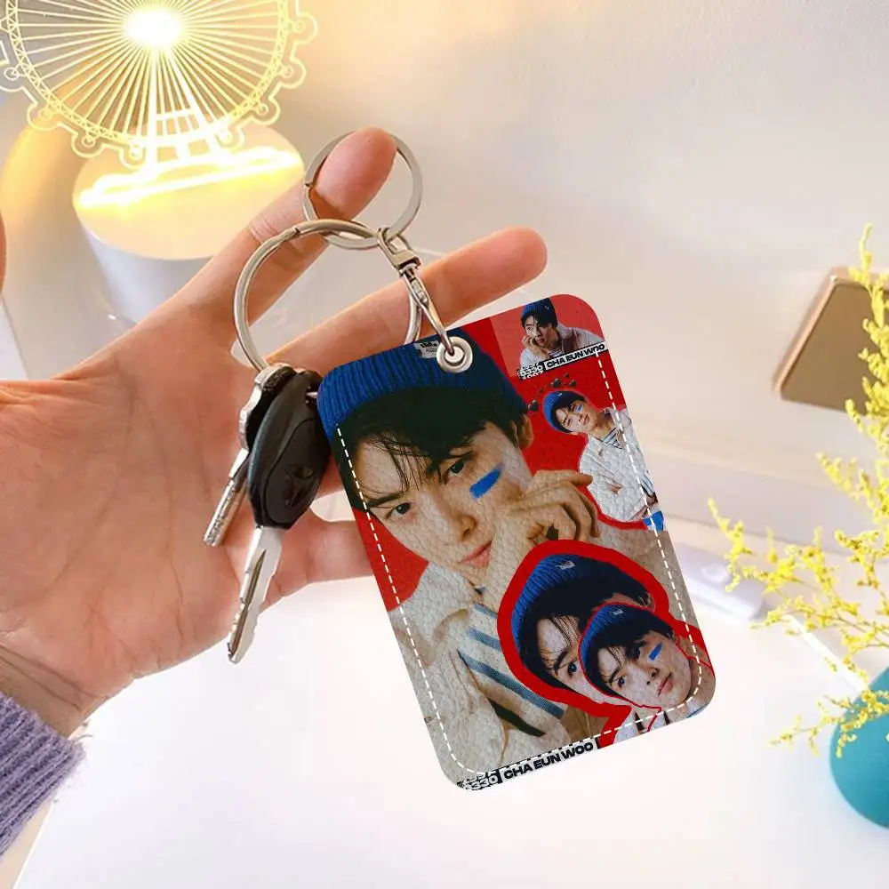 Cha EunWoo Poster PU Soft Leather Rectangular Key Card Holder Induction Elevator Protection Cover Youth Faion Accory