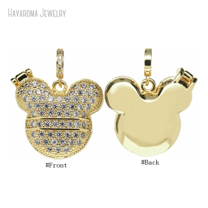 10Pcs Gold Color Wholesale Animal Mouse Jewelry Copper Invisible Setting Metal Cubic Zirconia Pendant PM52536