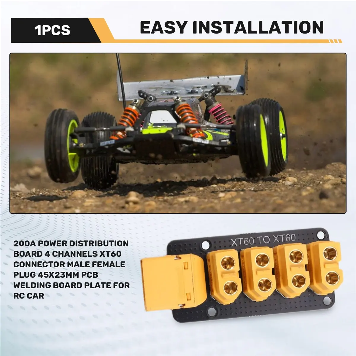 [NEW] 200A Power Distribution Board 4 Channels Connector Male Female Plug 45x23mm PCB Welding Board Plate for RC Car
