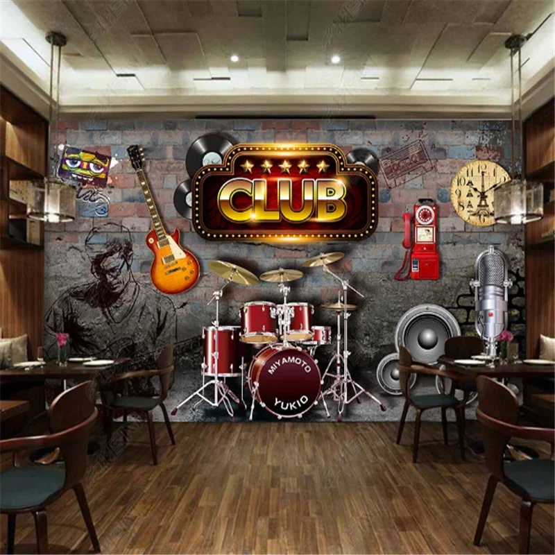 

Modern Retro Nostalgic Brick Wall Paper music Rock WallPapers Industrial Decoration Bar Background Mural papel de parede