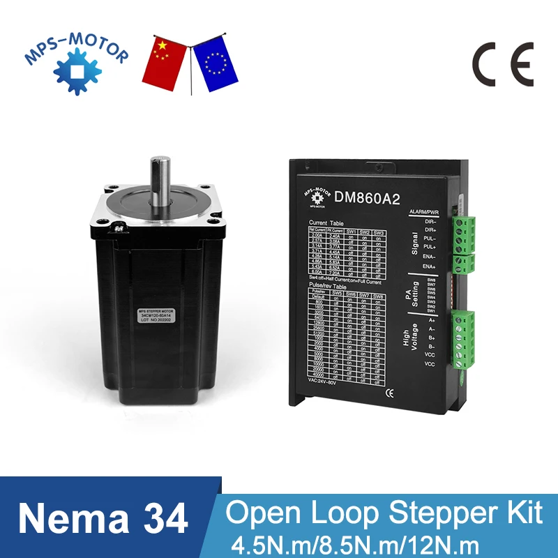 【EU VAT FREE】Nema 34 Open Loop Stepper Motor 4.5Nm 8Nm 12Nm CNC Kit With 2-Phase Nema34 Hybrid Stepping Driver DM860A2