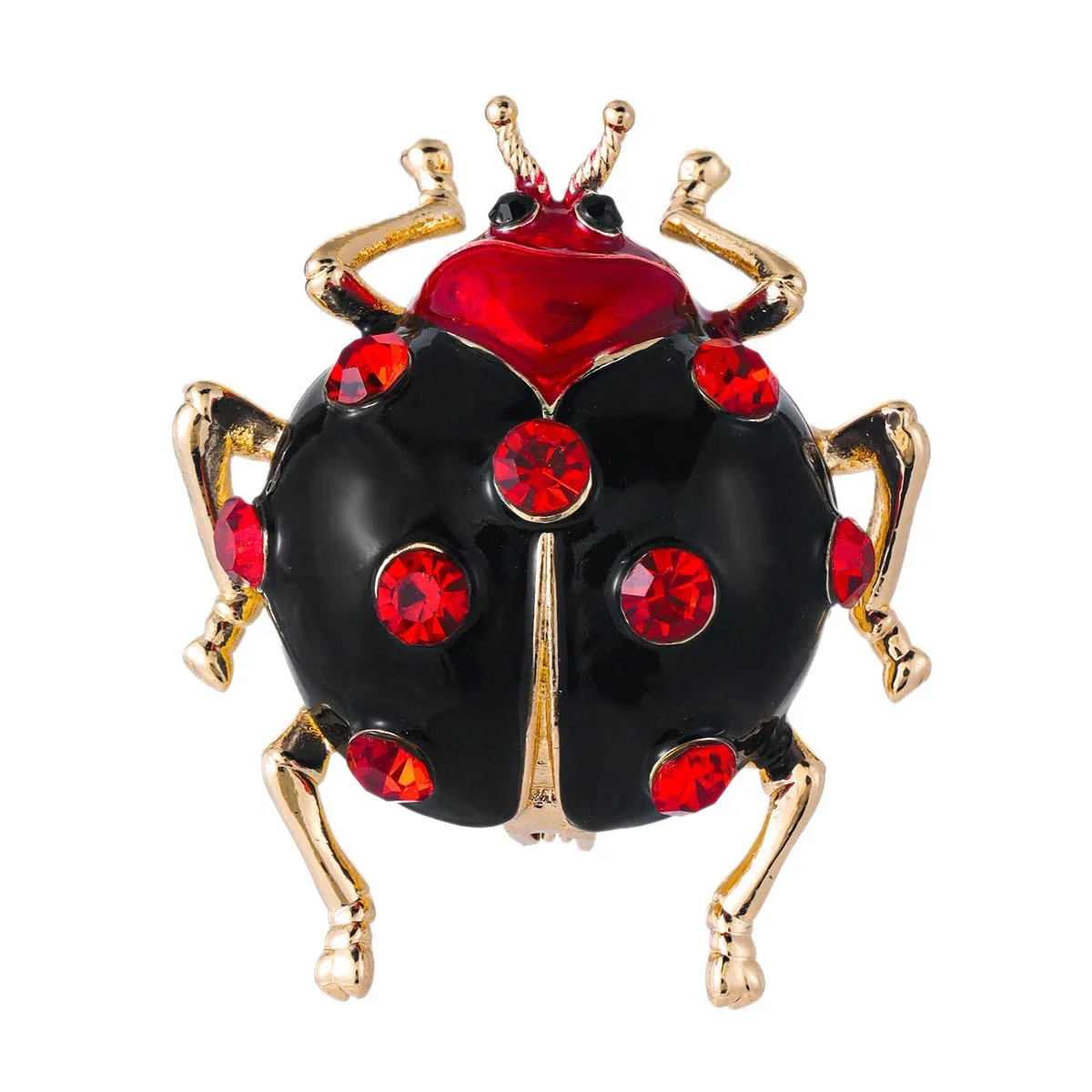 Rhinestone Seven Star Ladybug Brooches for Women Unisex Enamel Insect Pins Banquet Party Backpack Gifts Jewelry Accessorie