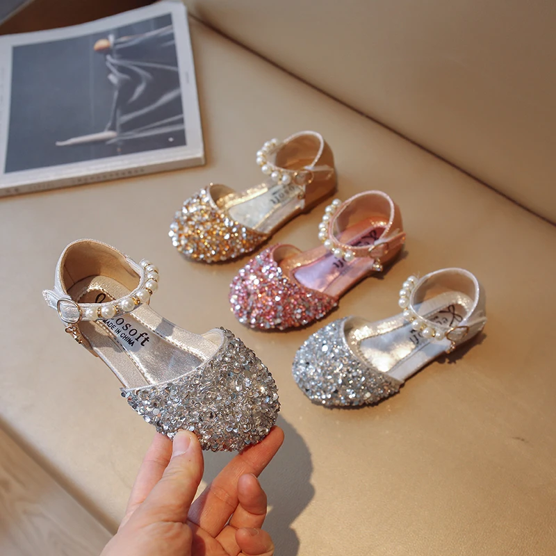 

Summer Girls Sandals Children Leather Shoes Fashion Sequins Rhinestone Girls Princess Shoes Toddler Kids Shoes Flat Heel Sandals