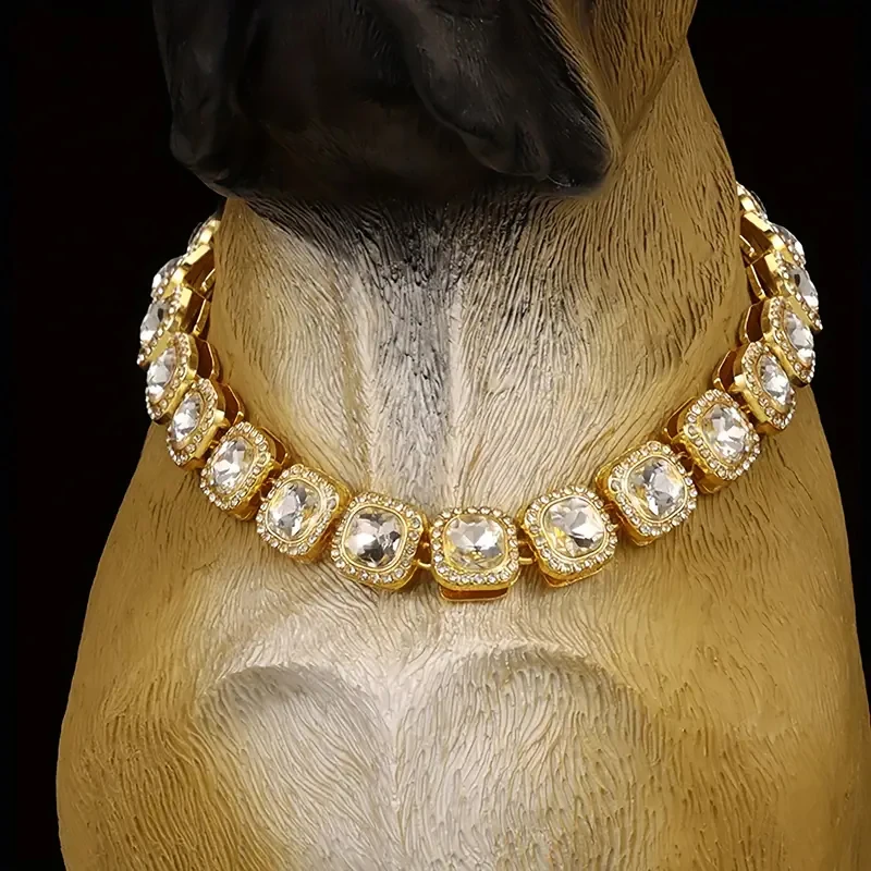 

Jewelry Gold Dog Chain Collar Luxury Bling Shining Diamond Pet Chains Collars for Dog Cat Puppy Pet Accessory