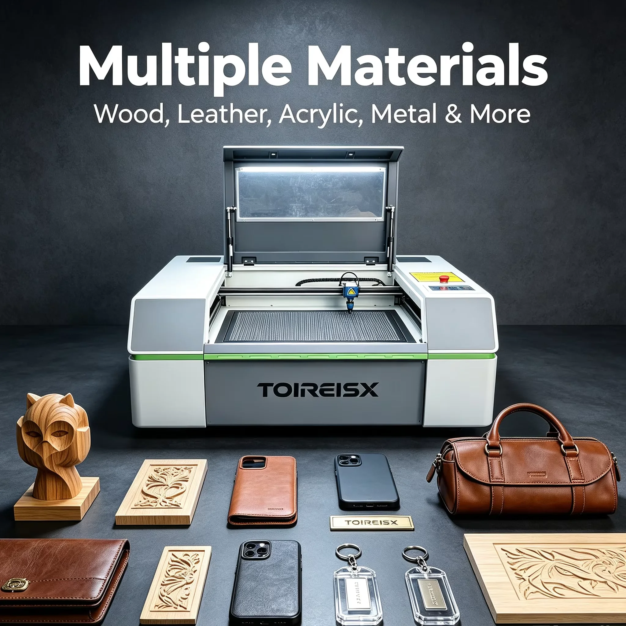 TOIREISX Laser Engraving CO2 Laser Engraving & Cutting Machine for Wood Plastic Paper Materials