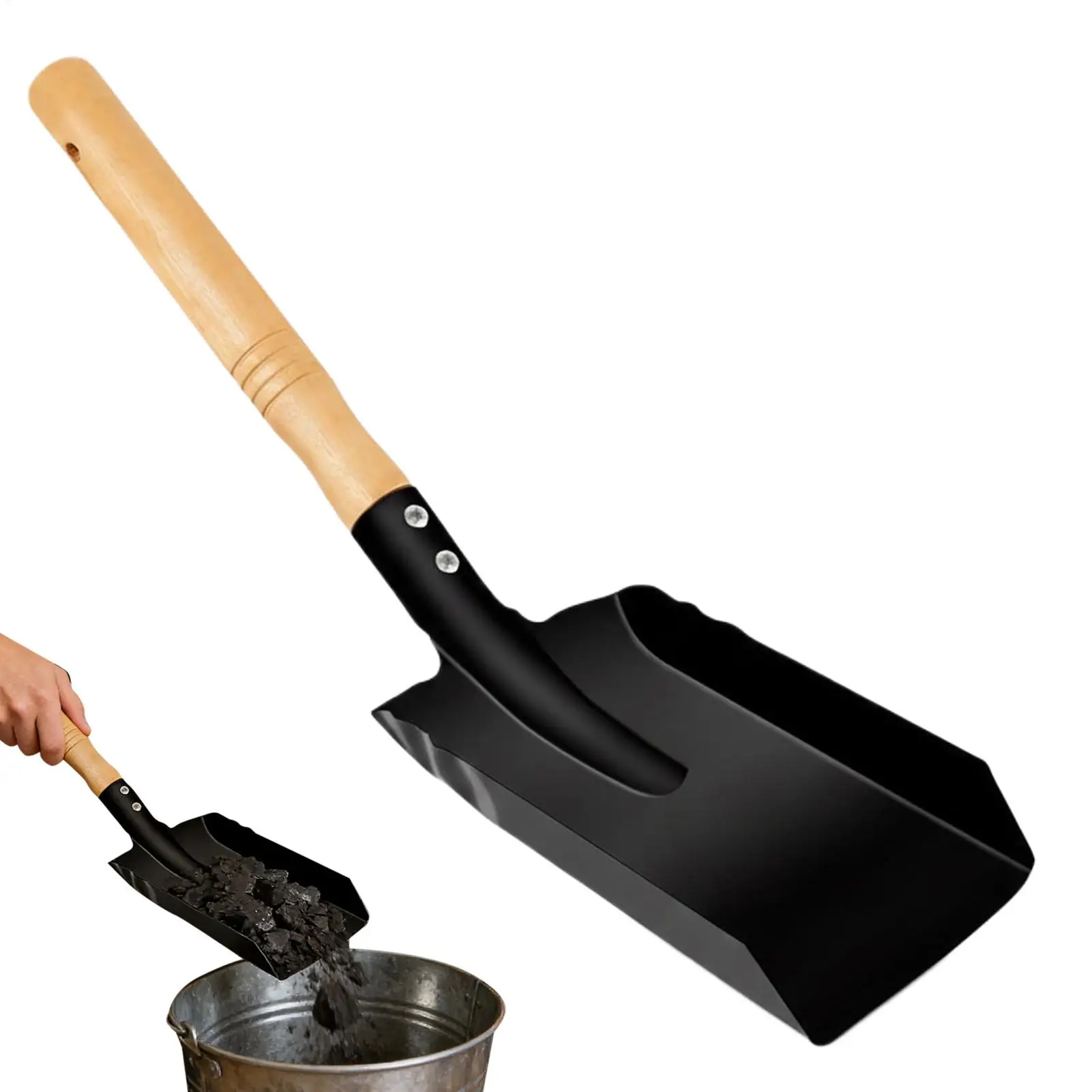 Fireplace Shovel Wooden Handle Coal Scoop Ash Shovel For Wood Stove For Stove Barbecue Outdoor Garage Charcoal Backyard