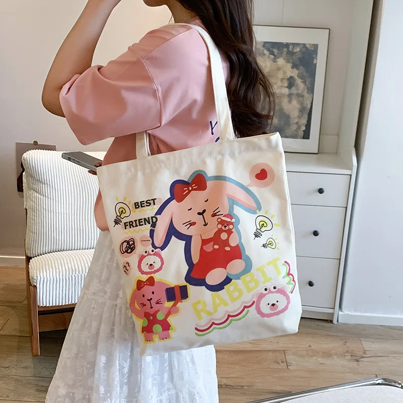 

2025 New Original Unisex Canvas Tote Bag - Large Capacity Zipper Commuter School Backpack with Artistic Touch