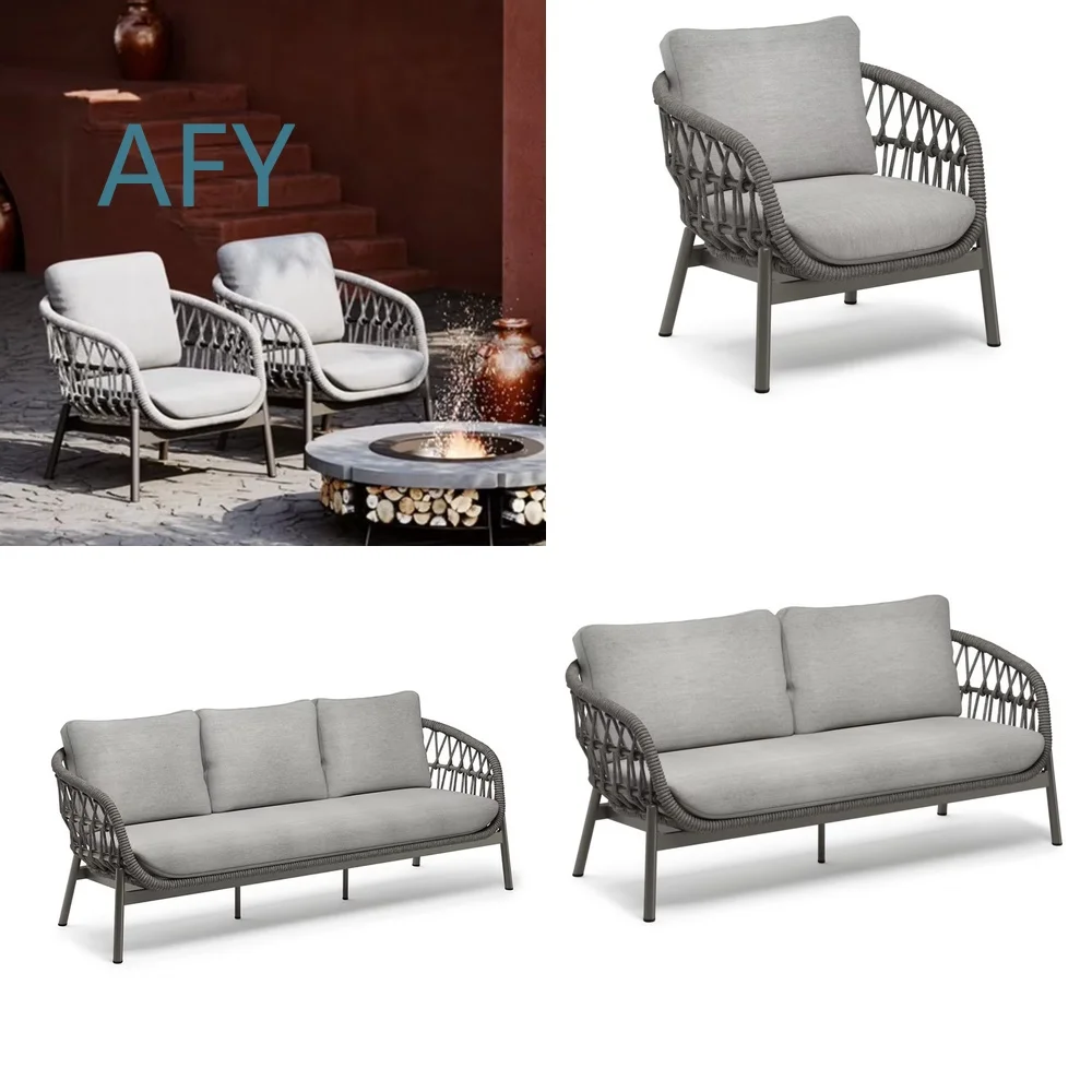Premium Outdoor Sofa Set for Hotel Garden Patio Aluminum Frame Waterproof Rope Woven Lounge Furniture for Modern Backyard