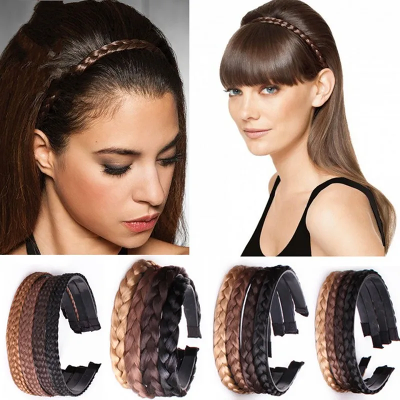 Black Brown Twist Braid Hair Bands for Women Toothed Non-slip Designer Headbands Fashion Wig Braids HeadBand Girls Headwear