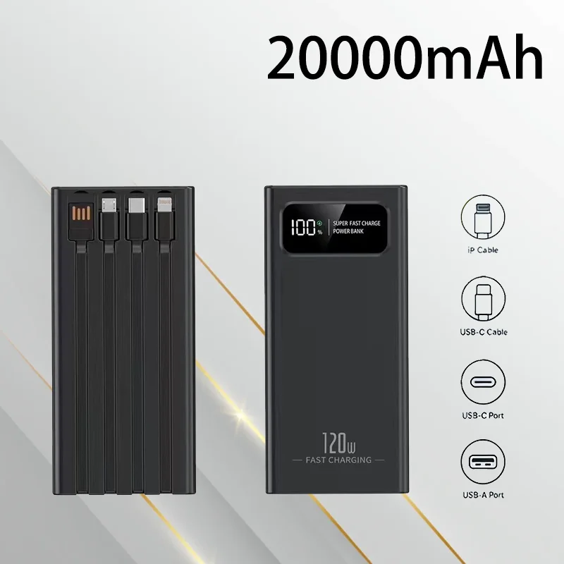 

120W Power Bank 20000mAh Large-capacity Mobile Power Supply Four-wire Portable Mobile Phone Fast Charging Power Bank