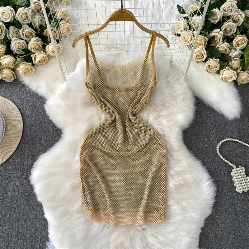 Hochwertige Damenbekleidung Strandmode Urlaub Diamant Sexy Spaghettikleid Damenkleidung Camisole Nachtclub Sommerkleider – Detail 6