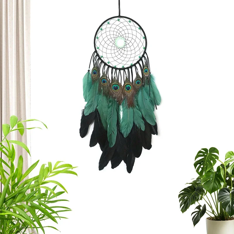 Vintage Ethnic Style Green Feathers Dream Catcher Handmade Wind Chimes Door Hanging Home Decorations Home Ornaments Party Gifts
