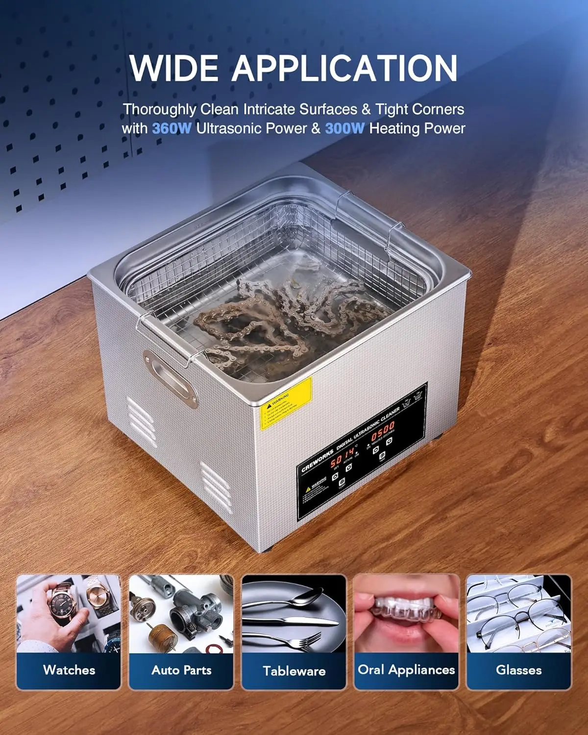 360W 15L Stainless Steel Cleaning Machine, 4 gal Ultrasonic Cleaner with Heater and Timer, Digital Sonic Cavitation Machine for