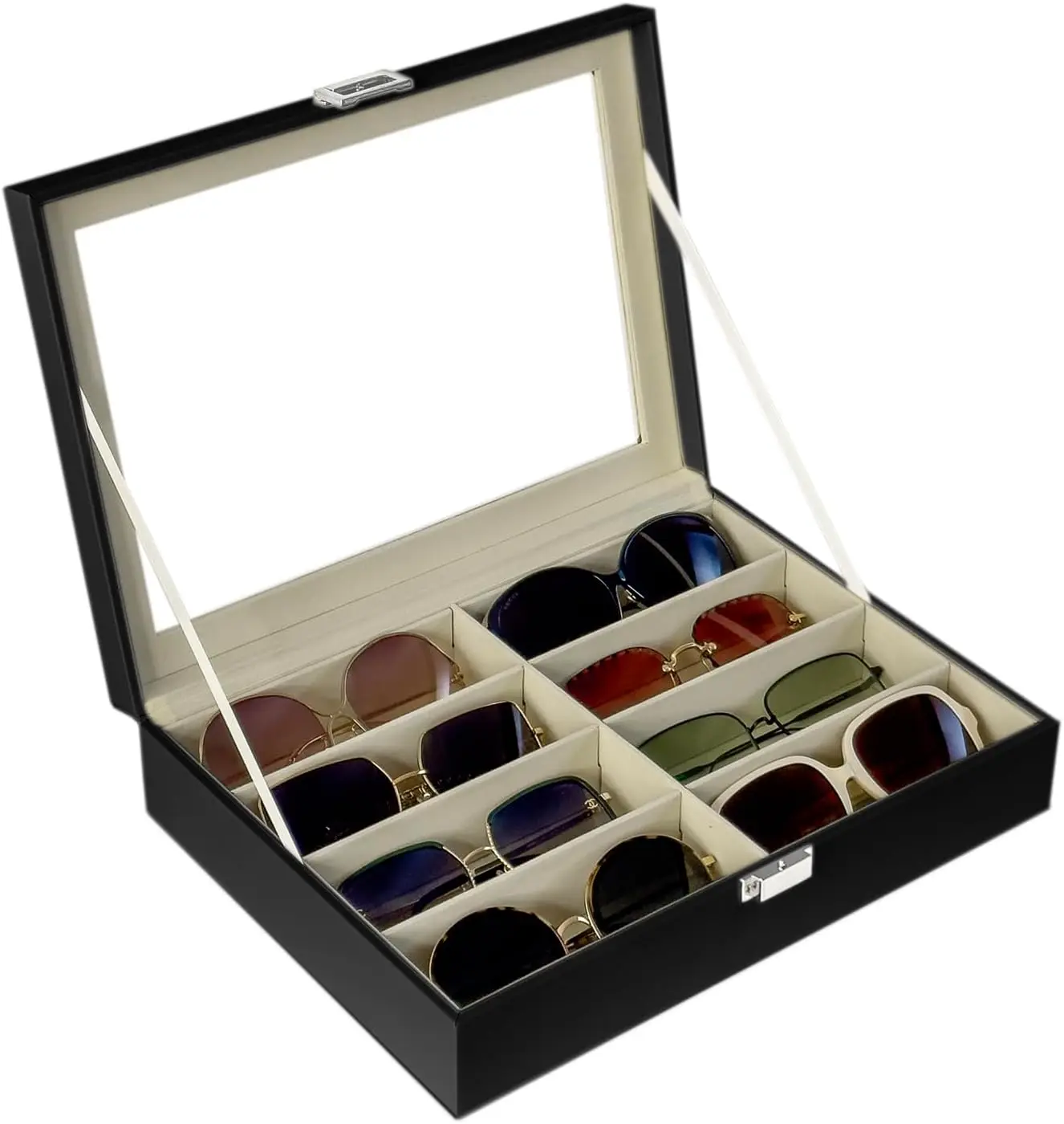 

8-Slot Sunglasses Case Organizer, Eyeglass Display Holder, Multiple Storage in Black