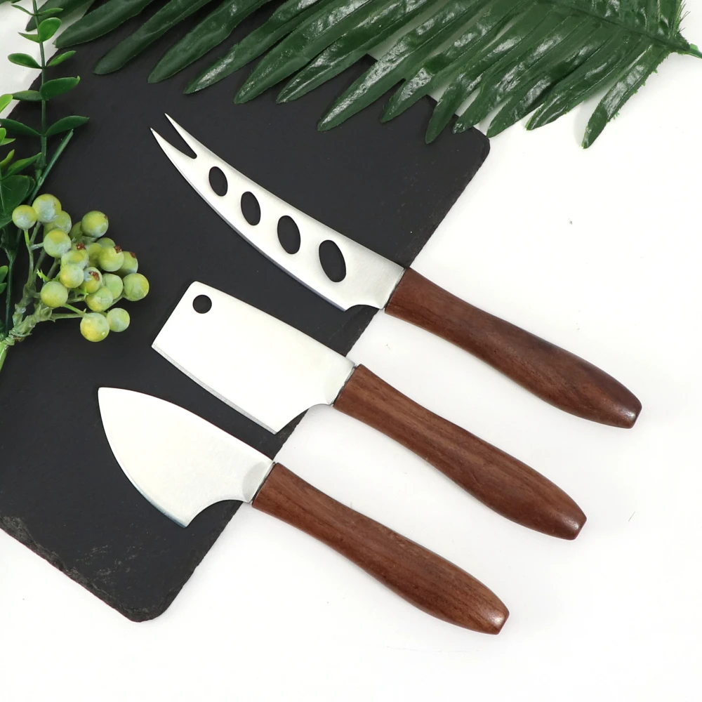 

Jaswehome 3pcs Cheese Knife Butter Cutter Black Walnut Wood Stainless Steel Butter Tools Cheese Tool Set Cheese Slicer