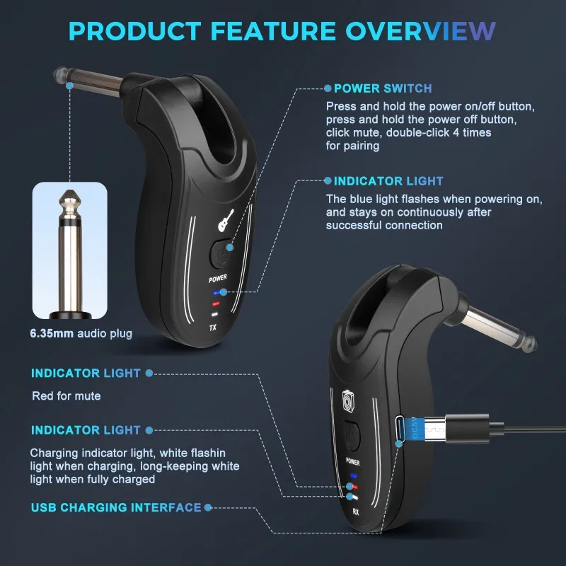 

A51Q-UHF Беспроводная гитарная система для электрической бас-гитары, музыкальный инструмент, приемопередатчик, приемник, 50 м, перезаряжаемый передатчик