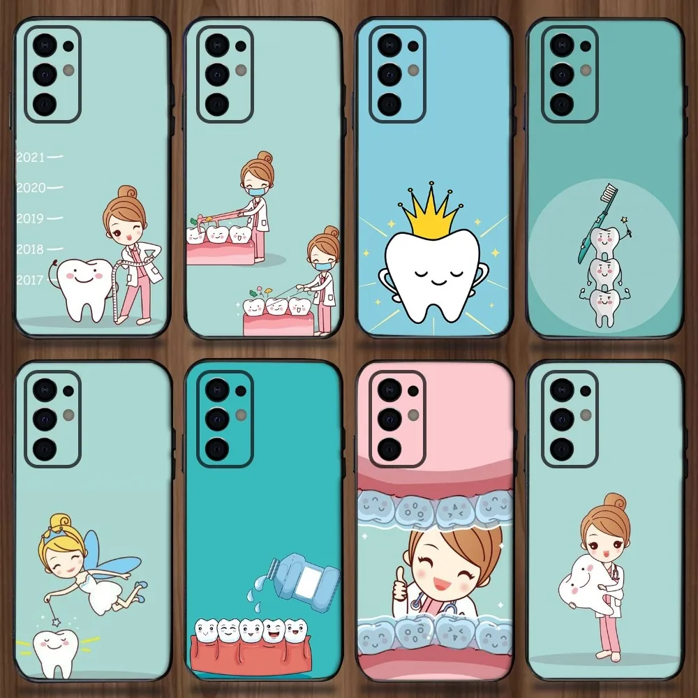 Cute Dentist Teeth Phone Case For Samsung Galaxy A13,A21s,A22,A31,A32,A52,A53,A71,A80,A91 Soft Black Cover