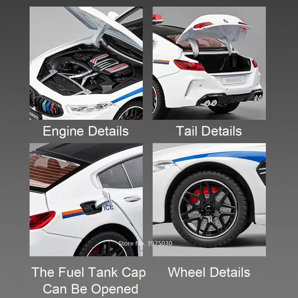 1:24 سيارة M8 760LI نموذج مصغر اللعب سبيكة دييكاست نماذج السيارات الصوت ضوء الأبواب مفتوحة التراجع للأطفال ألعاب تعليمية