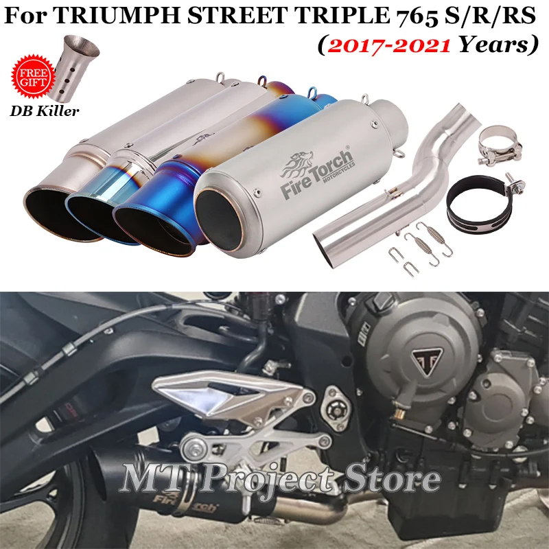 Slip On For TRIUMPH STREET TRIPLE 765 S R RS TRIPLE 765 2017 - 2021 Motorcycle Exhaust System Escpae Mid Link Pipe Muffler Moto