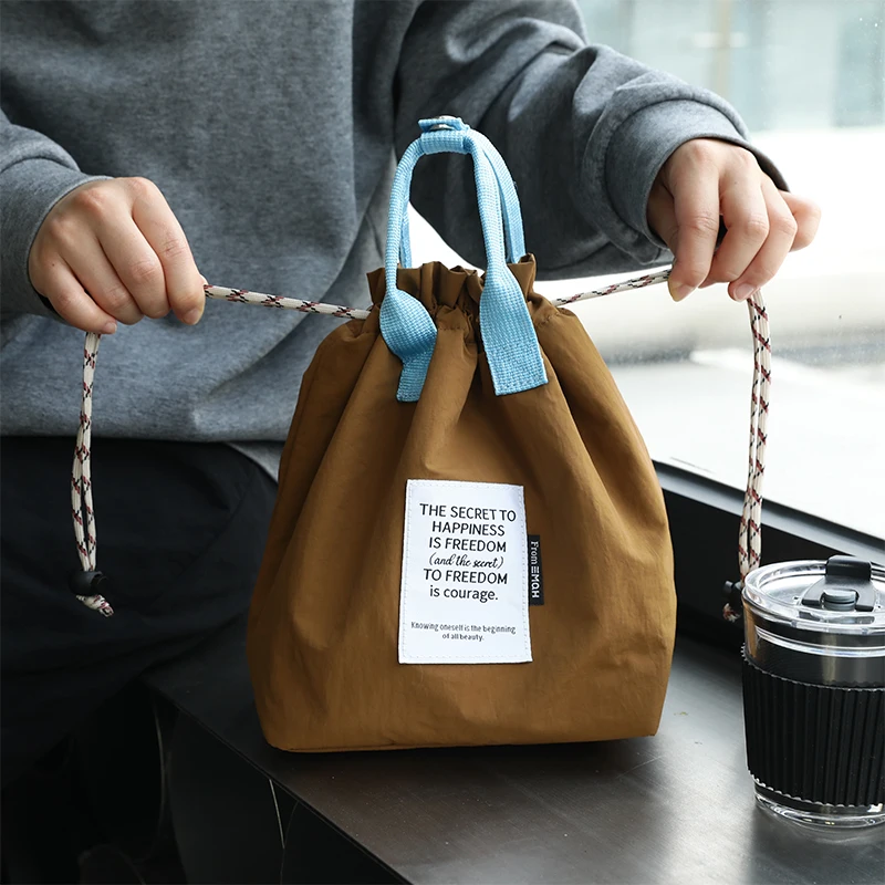 Thickened Large Capacity Waterproof Bento Box Bag with Drawstring Closure Insulation Handle Lunch Bag Fruit Cooler Storage Bag