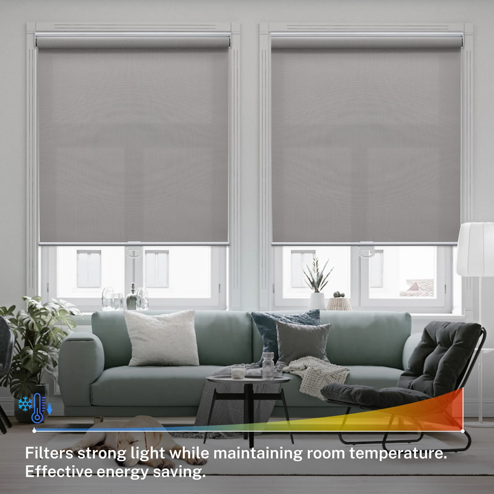 Moonice Light Filtering Roller Shades for Window Thermal Insulated Fabric Roller Blinds with Spring System