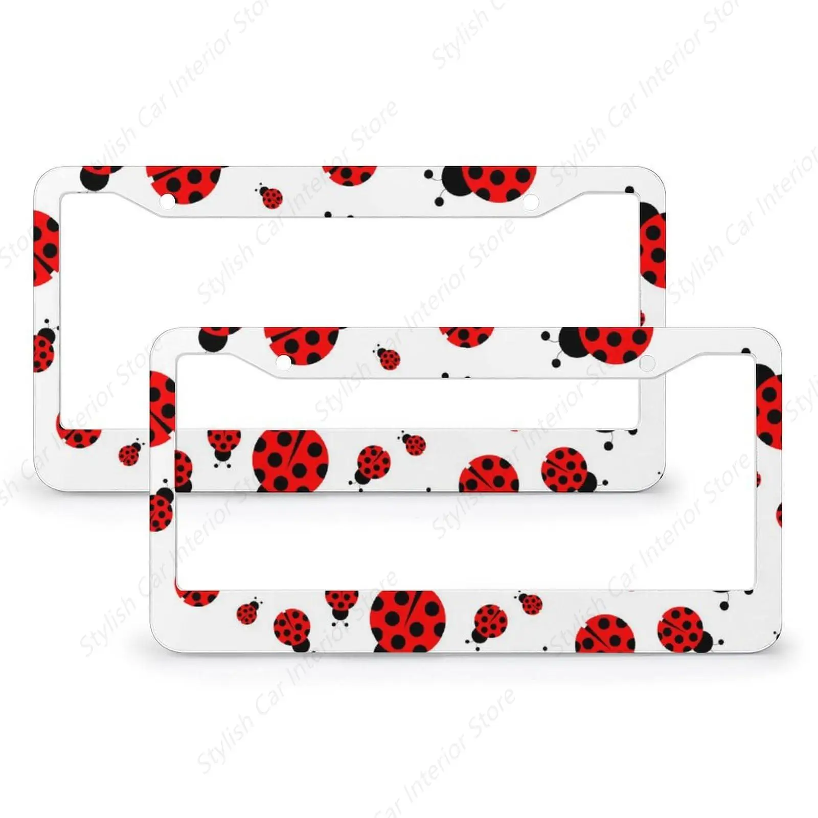 

2pcs License Plate Frame for Women and Men Auto Accessories, Ladybug Red Black Dots White License Plate Cover/Holder, Universal