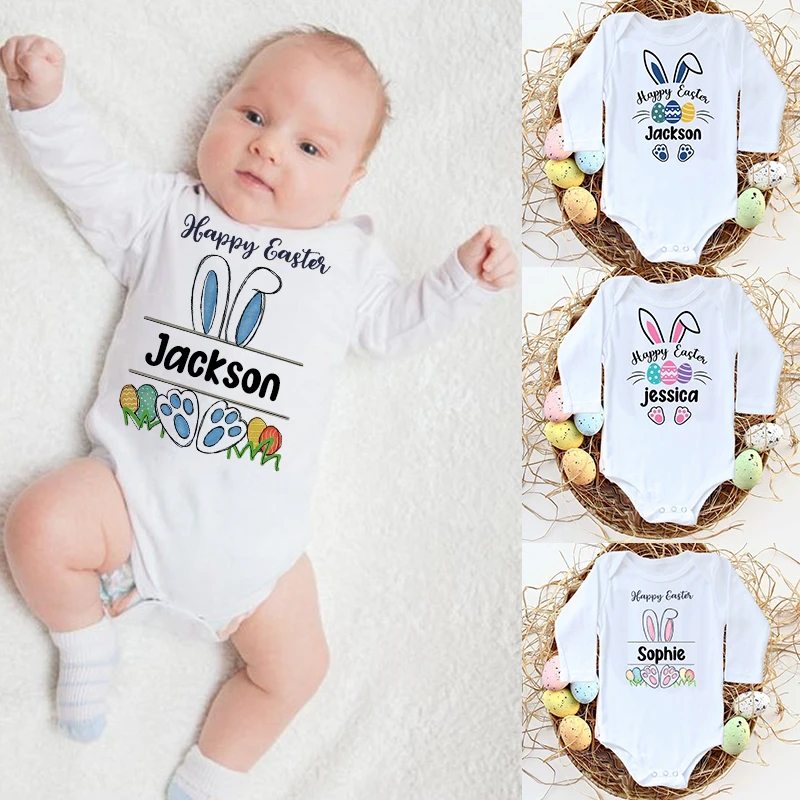 Personalised Easter Baby Bodysuit Custom Name Infant Outfits Clothes Boy Girl Holiday Party Jumpsuit Cute Bunny Newborn Romper