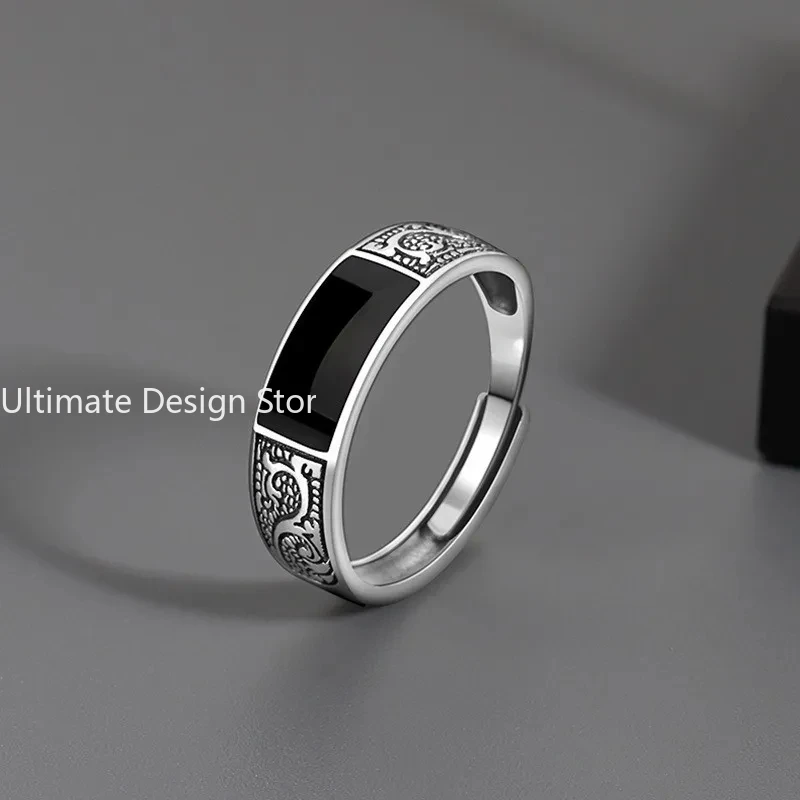 Fashion New Vintage Dragon Pattern Titanium Steel Ring Hip Hop Men Single Party Opening Adjustable Ring