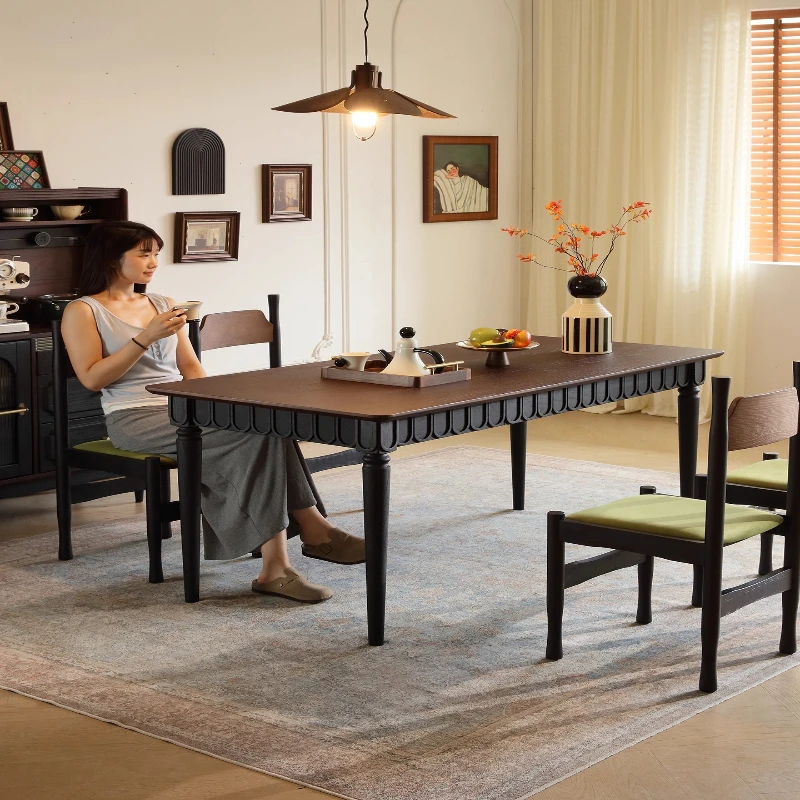 

Solid wood French retro medieval Hillary dining table, solid wood dining table medieval living room household rectangular table