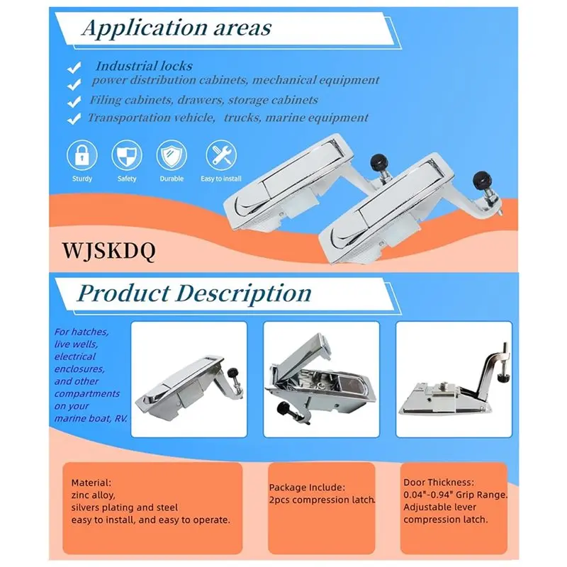 【A08I】Adjustable Lever Compression Latch Lock Trigger Latch Lock 2 PCS Zinc Alloy Hand Operated Flush Design