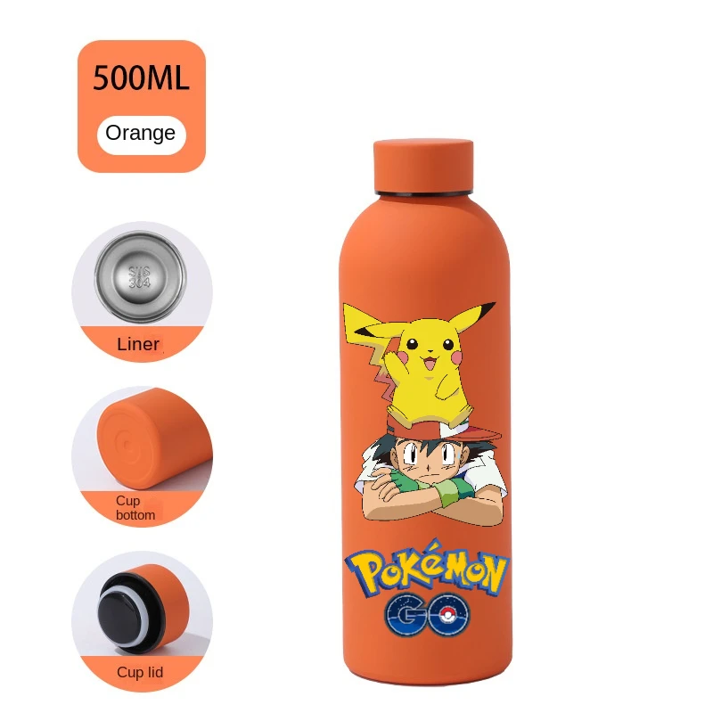 Pokemon Insulated Cup Sports Small Mouth Bottle Angel Colour Double-layer Vacuum Stainless Steel Cola Coffee Frosted Bottle