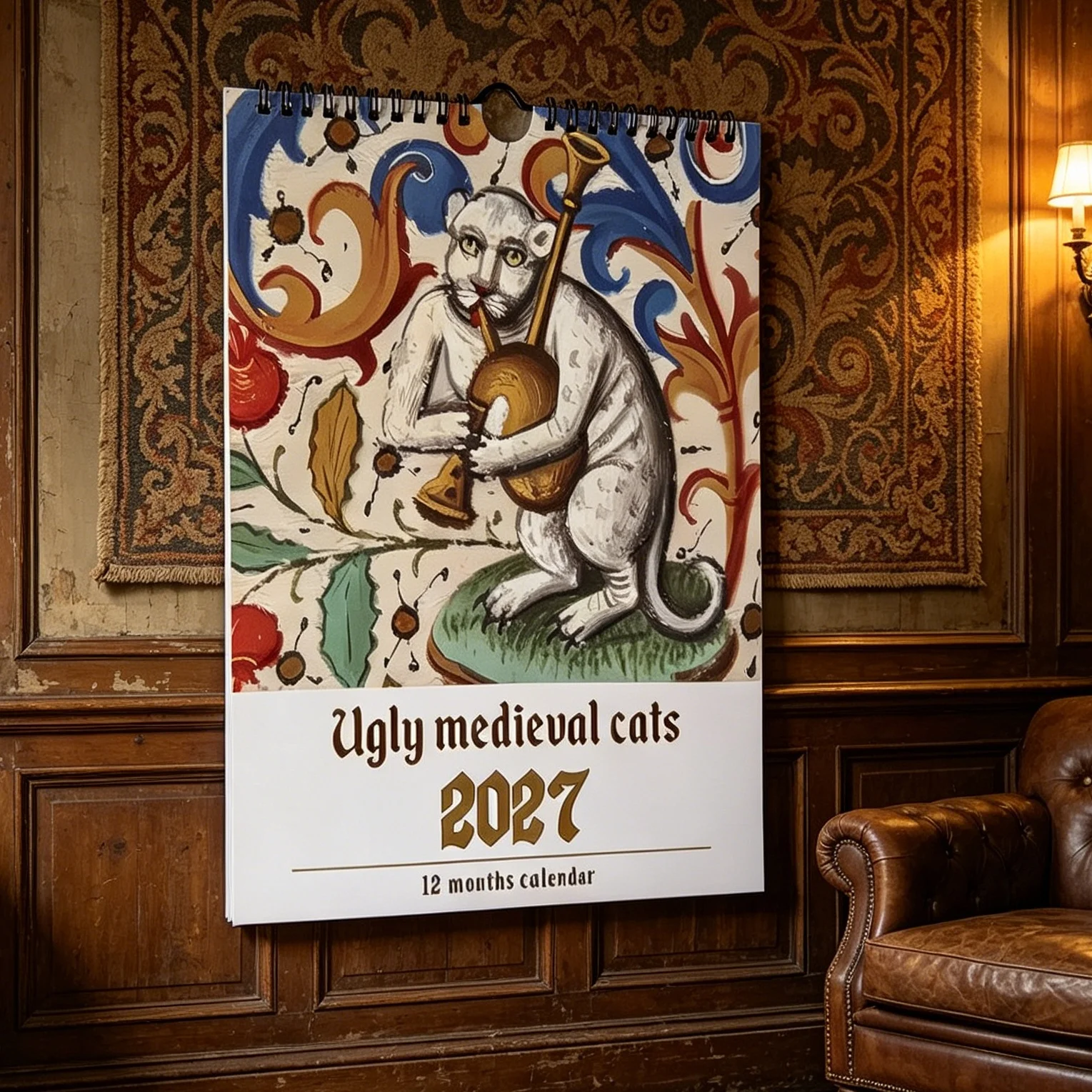 2027 Medieval Cats Wall Calendar Funny Medieval Cat Illustrations 12 Months Vintage Art Decor Planner Gift For Cat Lovers