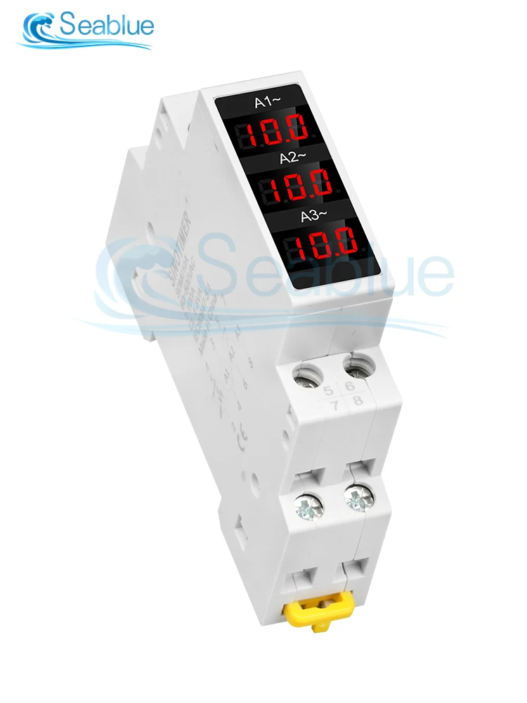 SDM010A Mini Din Rail LED Digital Display Three-Phase Modular Current Meter Gauge Indicator AC 80-500V 1-100A