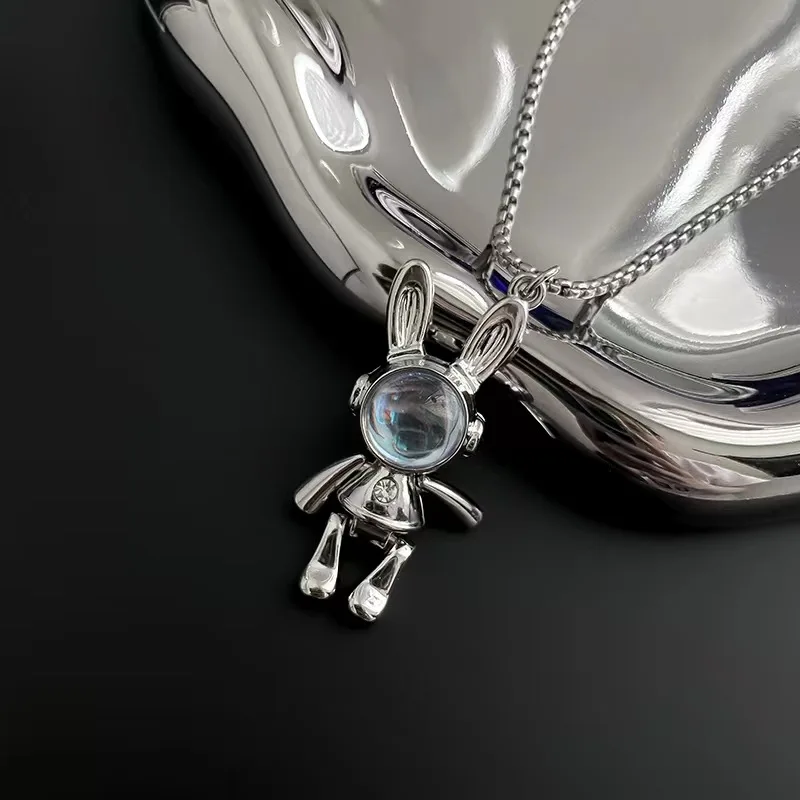 Classic Space Rabbit Stainless Steel Necklace Ladies Versatile Niche Cute Space Rabbit Light Luxury Sweater Chain Long Men\'s