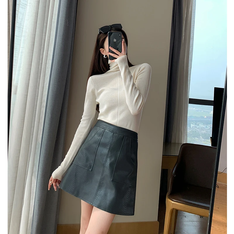 

Skirt Women's Spring and Autumn New Fashion Style Fried Street Retro Temperament Slim and Versatile High Waist Leather Skirt