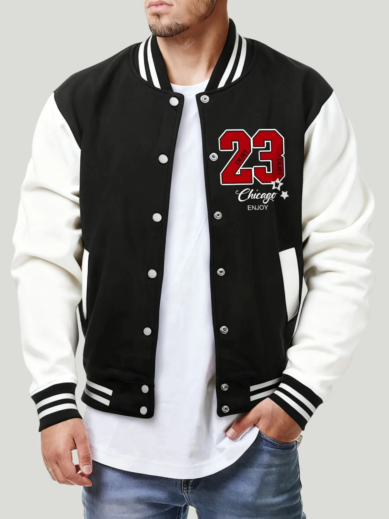 

Enjoy Chicago Number 23 Printed Men Baseball Jackets Fleece Trendy Coat Autumn Casual Tops American Jersey Hip Hop Streetwear