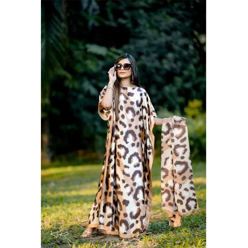 New Rayon Fashion Oversize African Women Clothing Dubai Dashiki Abaya Free Size Print Design With Scarf Loose Long Dress