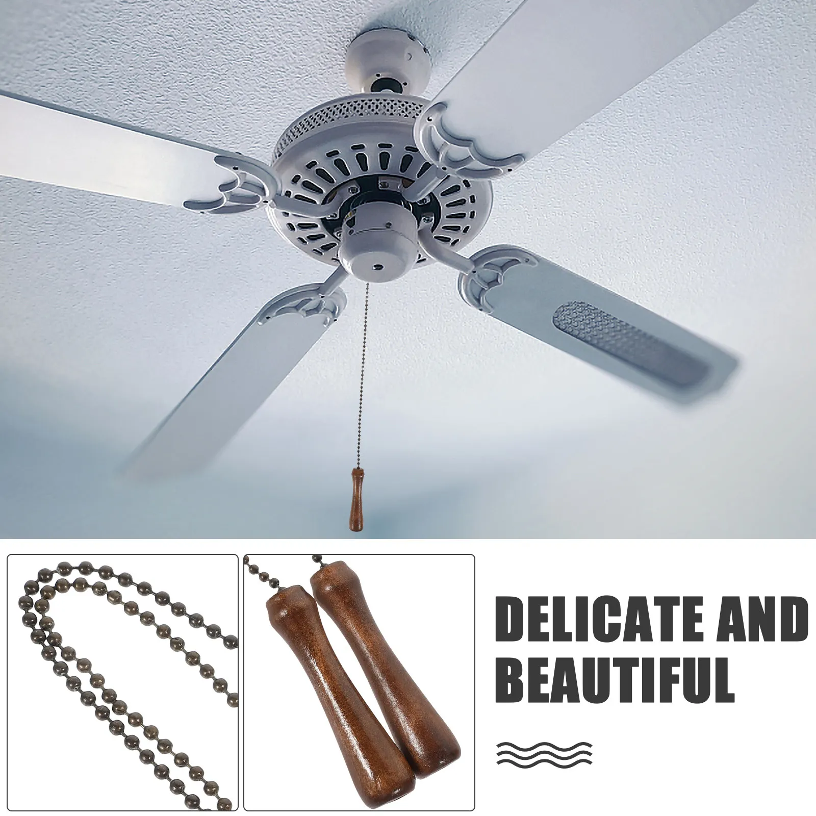 2Pcs Dark Brown Wooden Ceiling Fan Pull Chains Bronze Finish Chandelier Pendant Lamp Ornament for Fan Lamp Window Doorway Shop