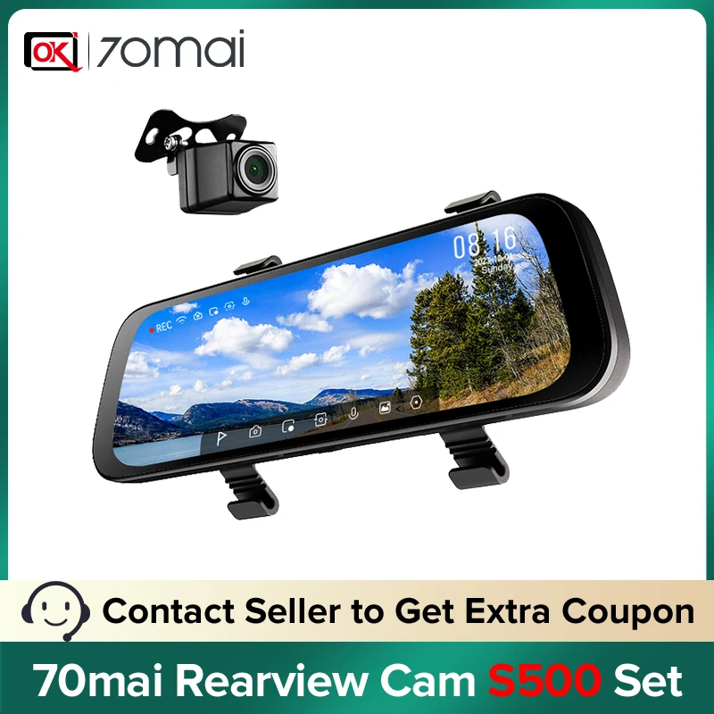 Видеорегистратор заднего вида 70mai S500, 9,35-дюймовый сенсорный экран, двухканальный HDR 1944P 138FOV 70mai, автомобильный видеорегистратор S500 с голосовым управлением