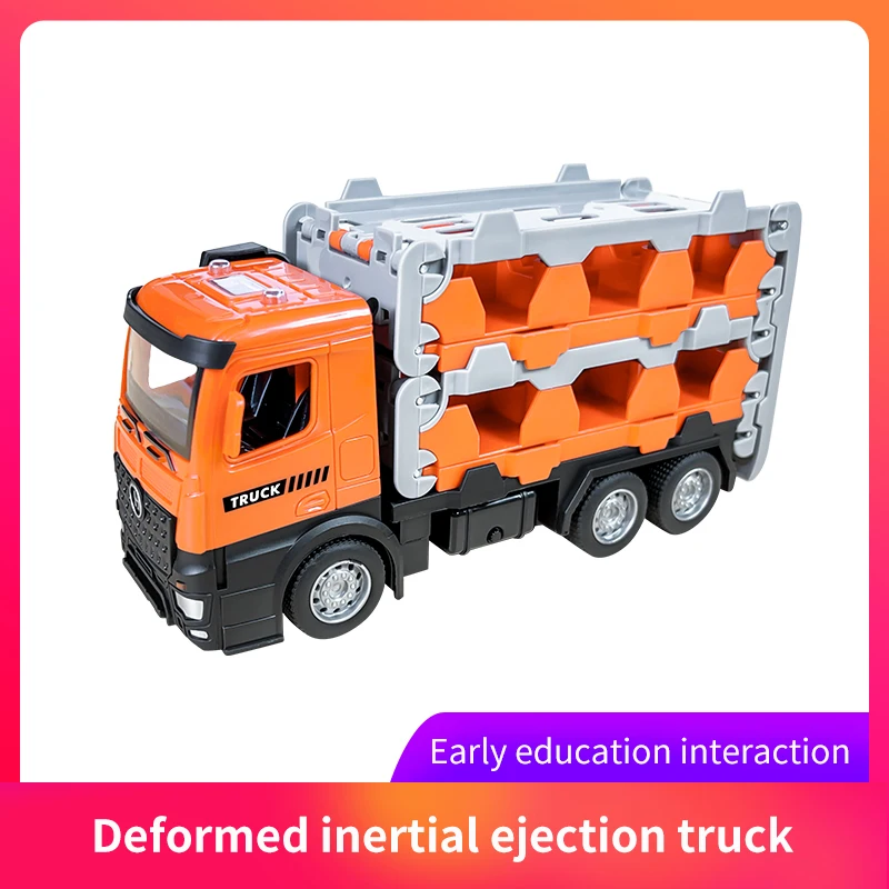 Catapulta deformación, pista de eyección, juego de coches, coche de aleación, contenedor de juguete, camión, modelo de remolque de aleación, contenedor grande, camión de almacenamiento, juguete