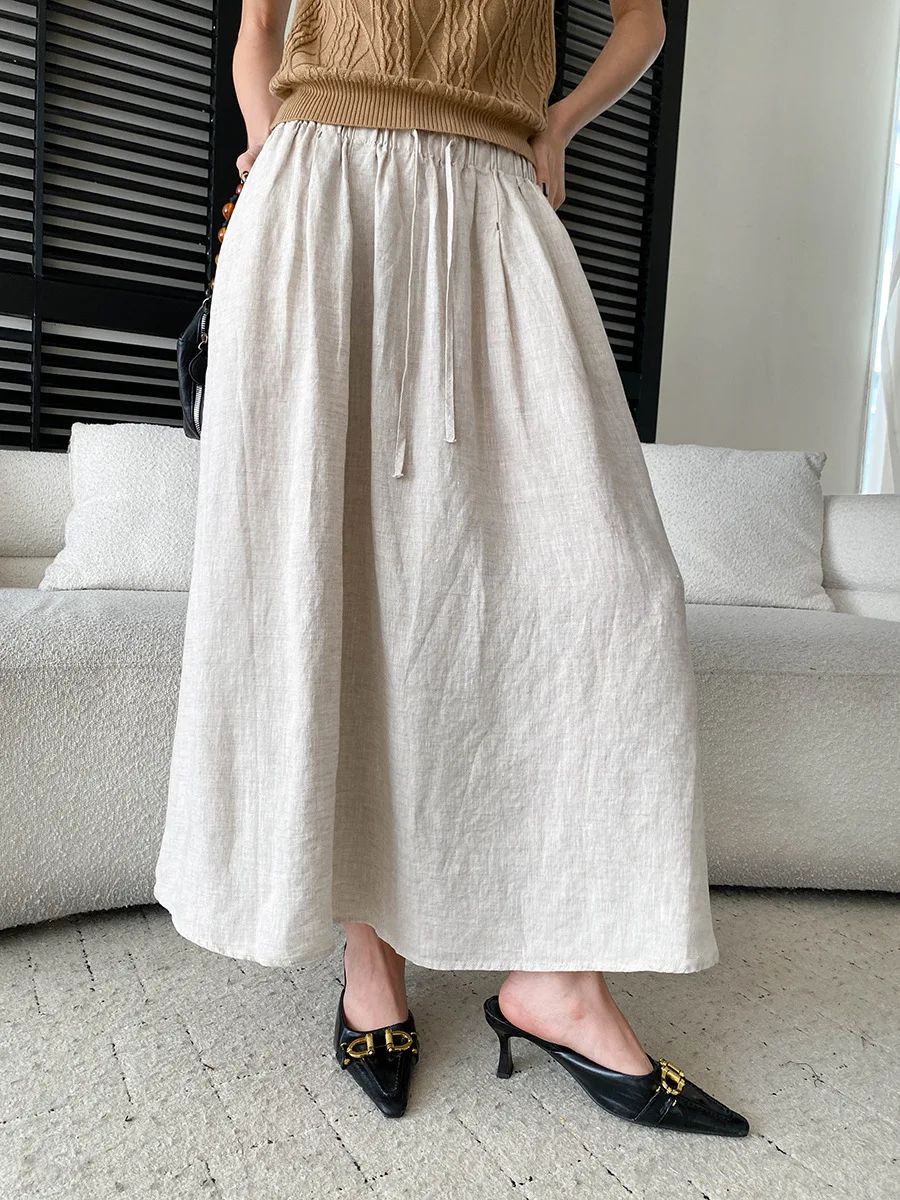 Autumn new minimalist style elastic waistband drawstring loose skirt