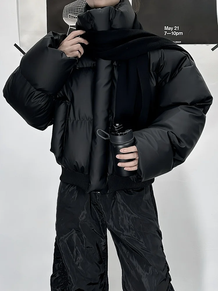 

Cleanfit ort down Jaet Men's Winter PU Leather Bread Sle Stand Collar Outerwear American High Street Cotton Clothes